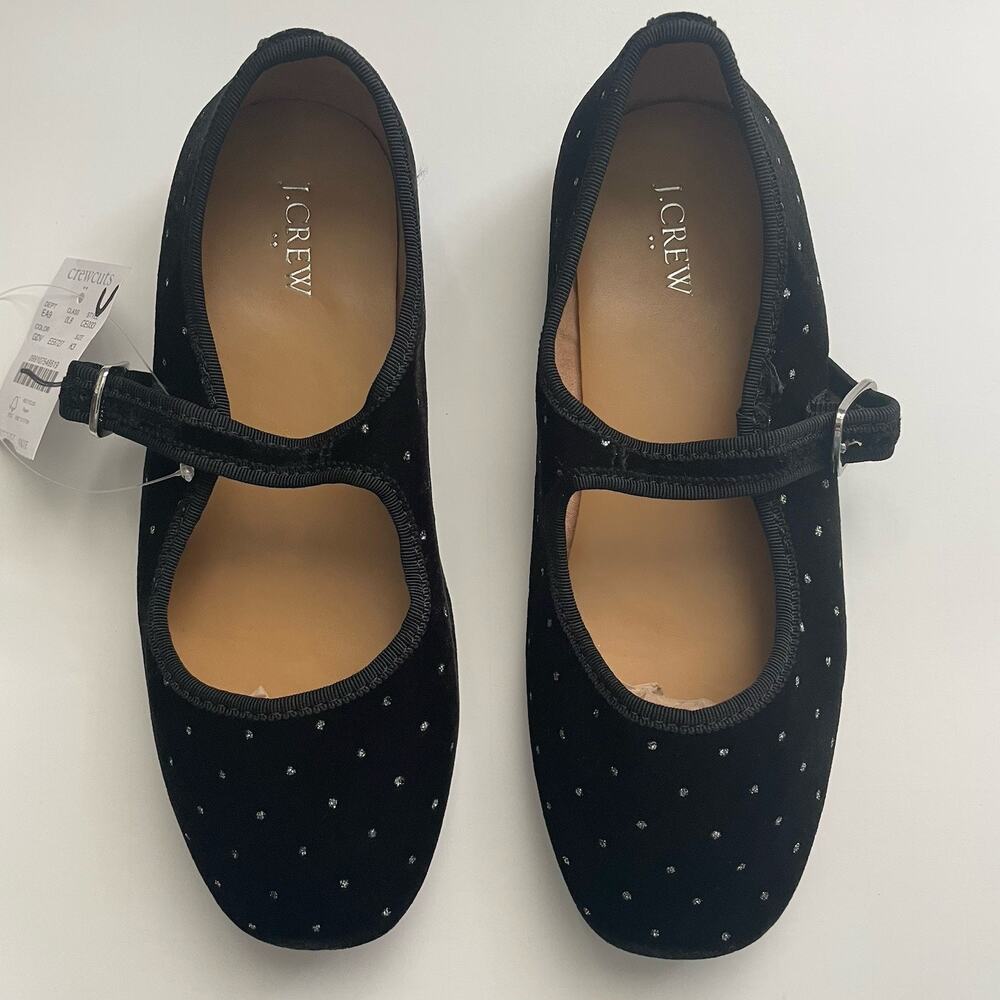 J. Crew Factory Crewcuts Girls' Glitter Dot‎ Velvet Mary Jane Flats K3 Occasion